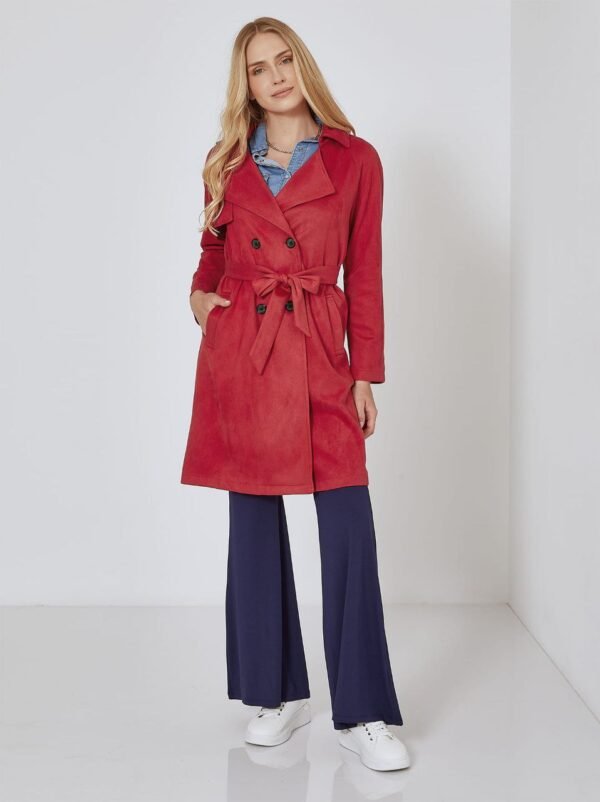 Coat Suede like with belt in red - Image 4