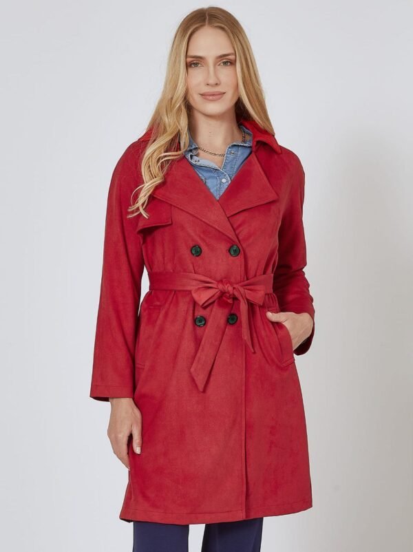 Coat Suede like with belt in red