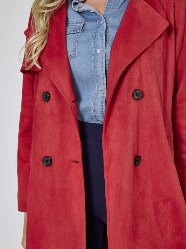 Coat Suede like with belt in red - Image 3