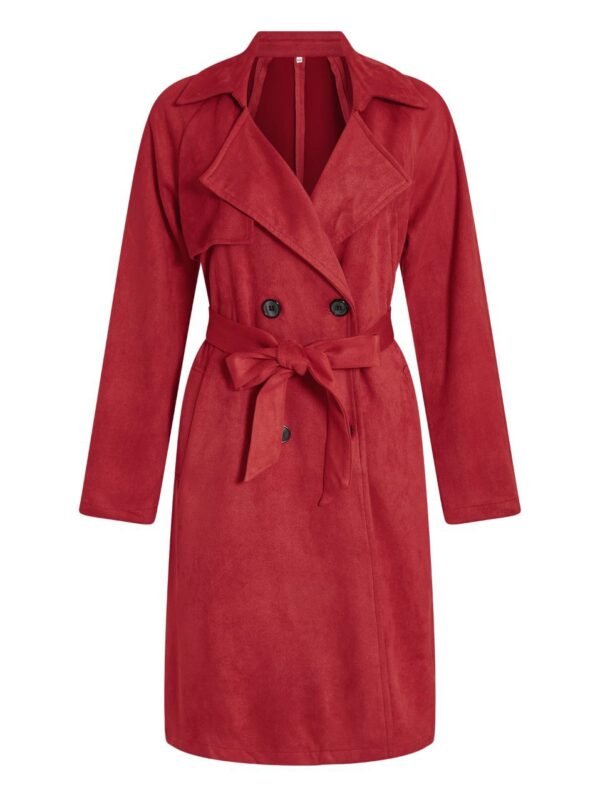 Coat Suede like with belt in red - Image 2